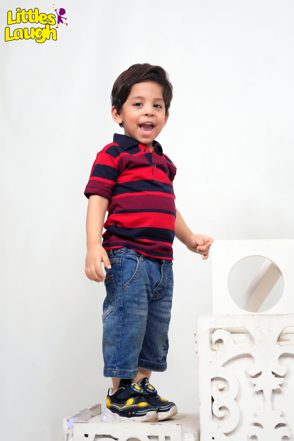Red & Navy Striped Polo Shirt